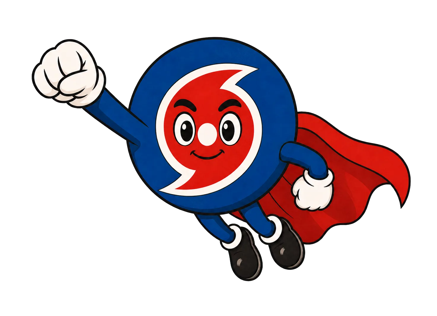 Your Claim Hero mascot flying in a superhero pose